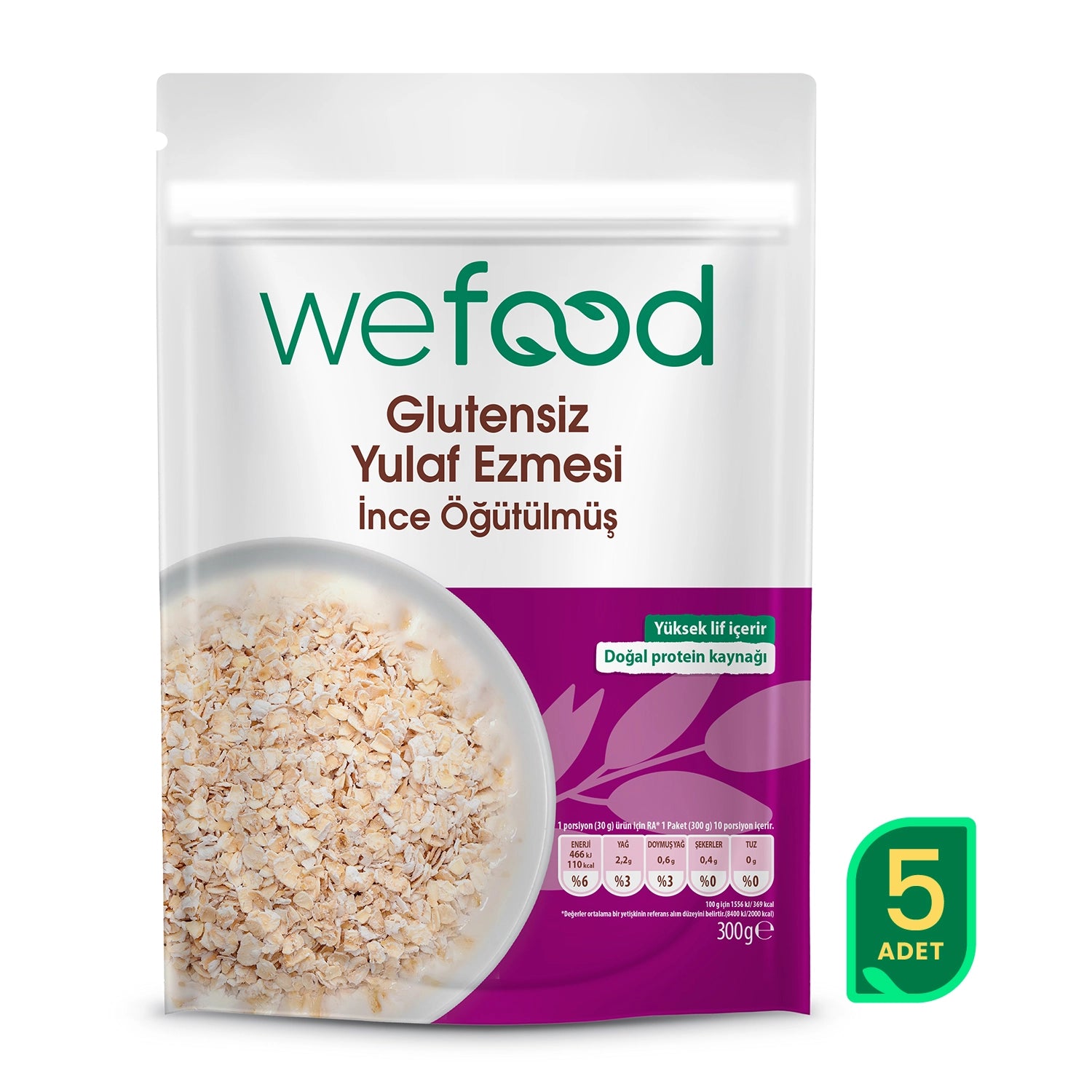Wefood İnce Öğütülmüş Glutensiz Yulaf Ezmesi 300 gr 5'li